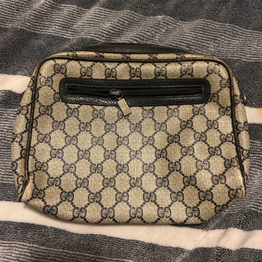 Gucci Beige and Black Monogram Clutch